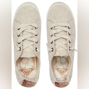 Roxy Beige Canvas Lace-Up Sneakers